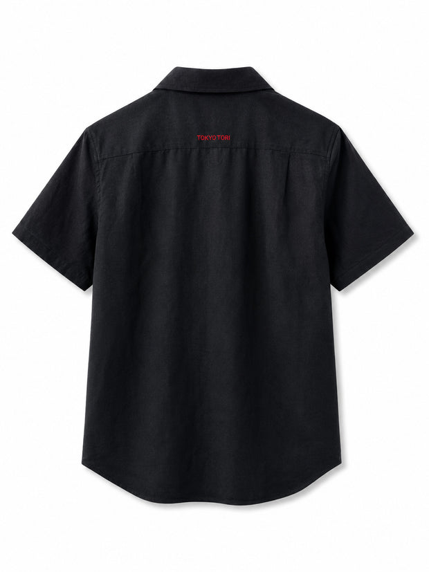 Black relaxed Cotton Linen Blend Shirt with linen blend, breathable