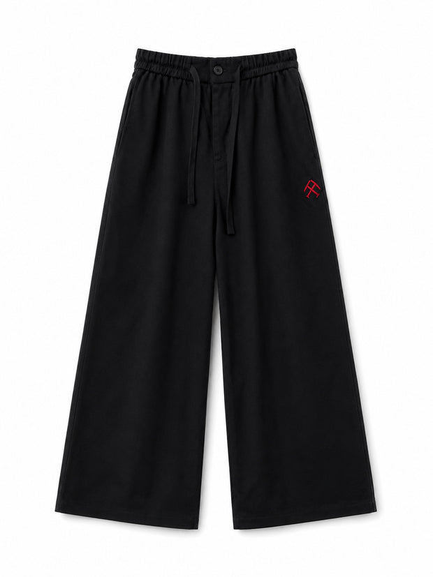Black relaxed Cotton Linen Blend pants