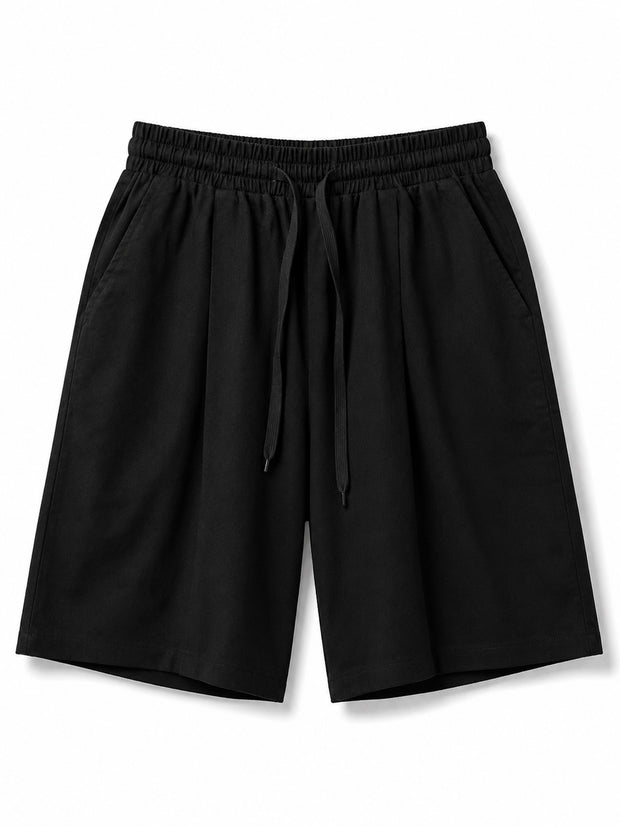 Black relaxed Cotton Linen Blend Shorts