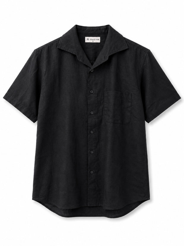Black relaxed Cotton Linen Blend Shirt with linen blend, breathable
