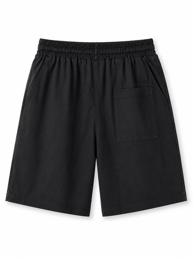 Black relaxed Cotton Linen Blend Shorts