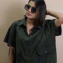 Green free size co-ord shirt with stylish front pocket