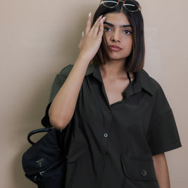 Green free size co-ord shirt with stylish front pocket