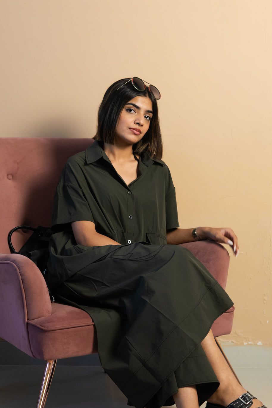 Green free size co-ord pants with stylish front pocket