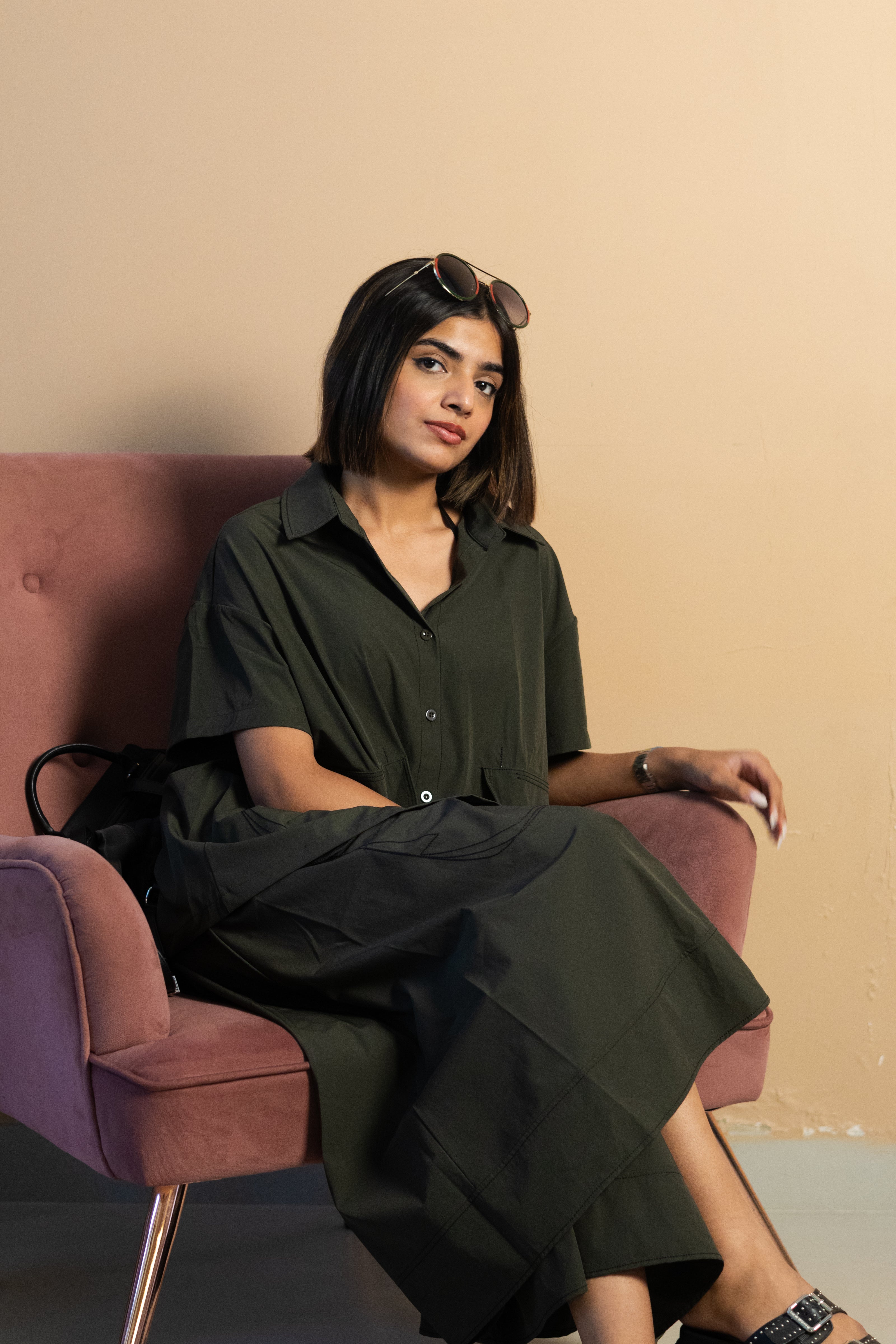 Green free size co-ord pants with stylish front pocket