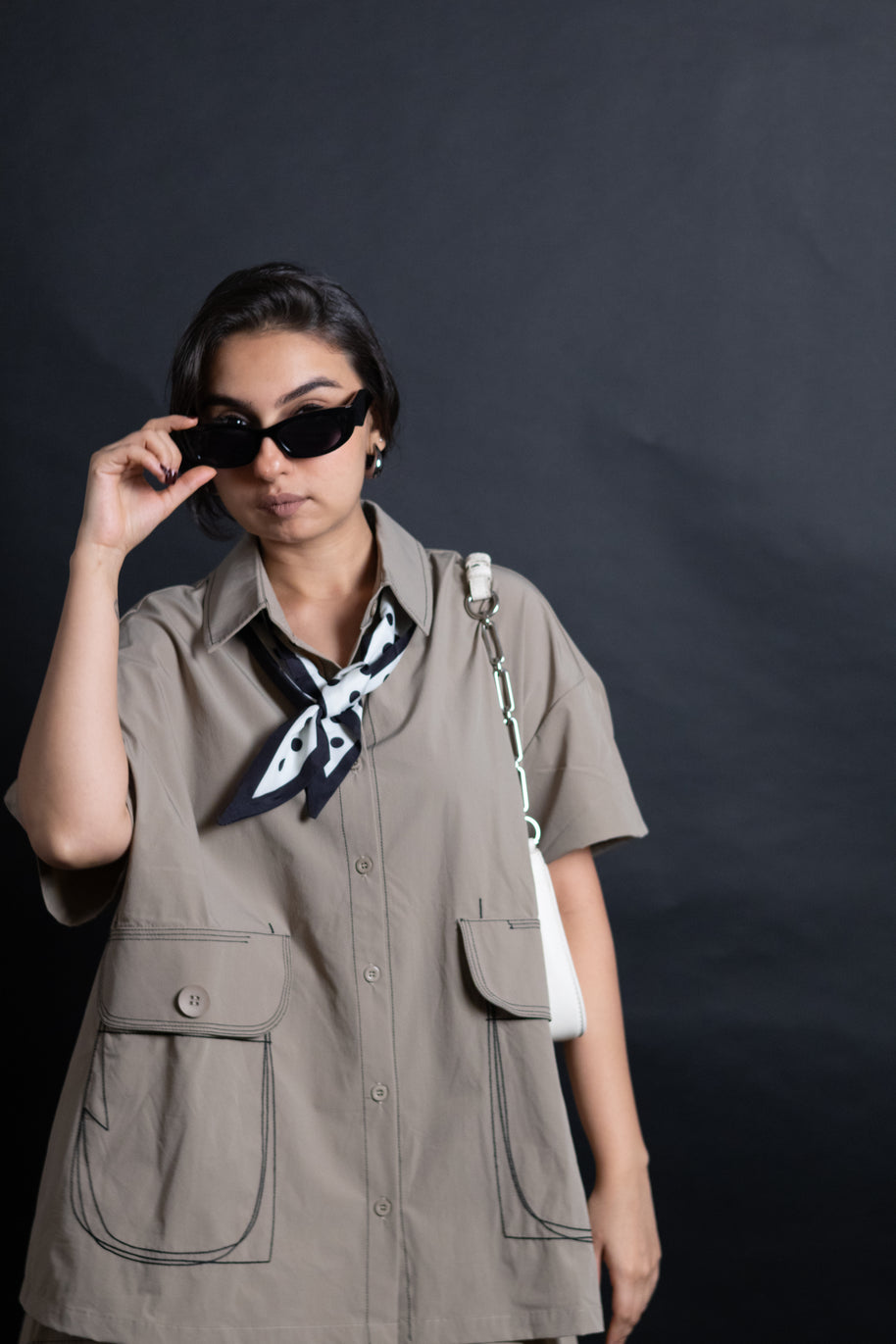 Brown free size co-ord shirt with front stylish pocket