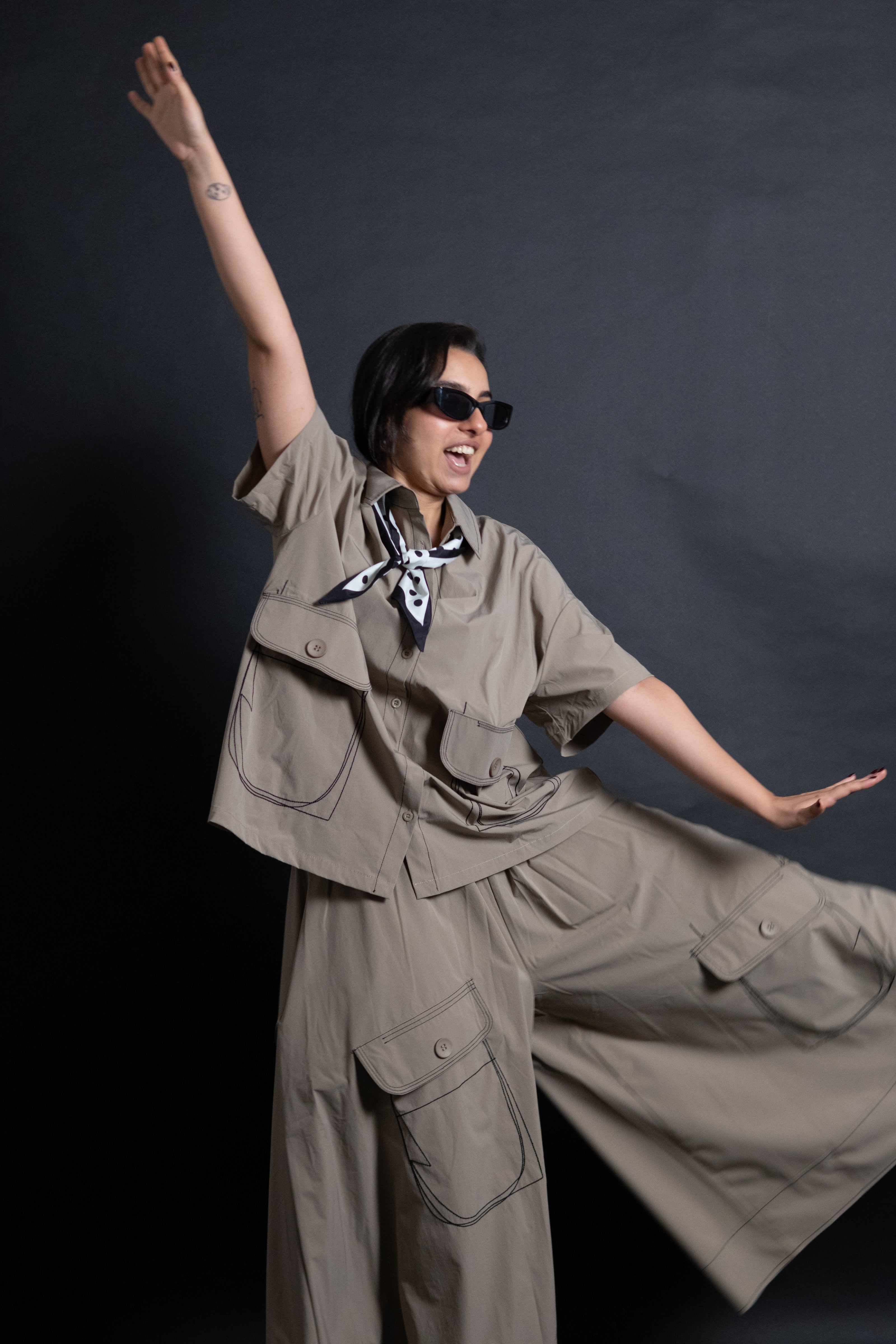 Brown free size co-ord shirt with front stylish pocket