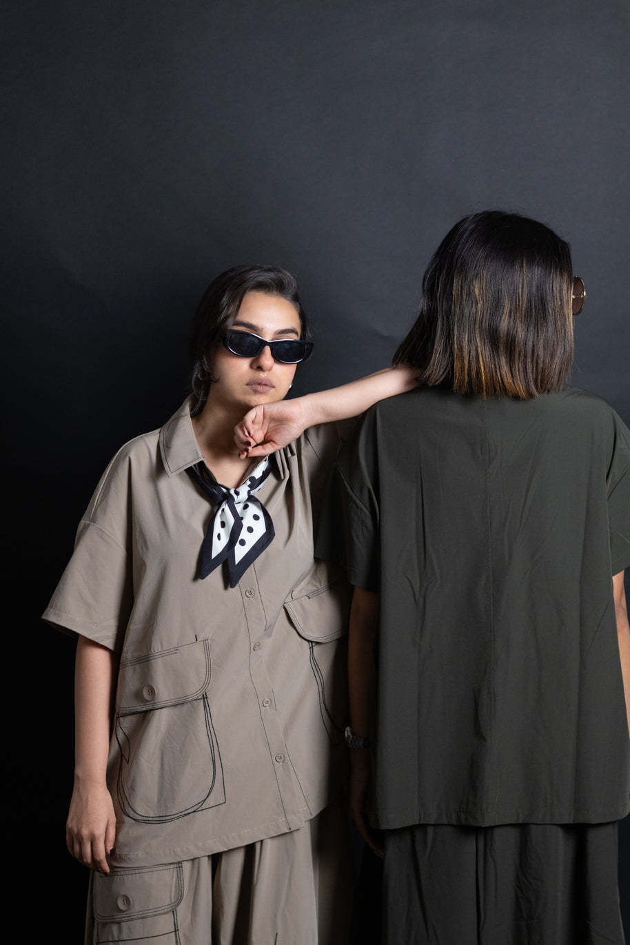 Brown free size co-ord shirt with front stylish pocket