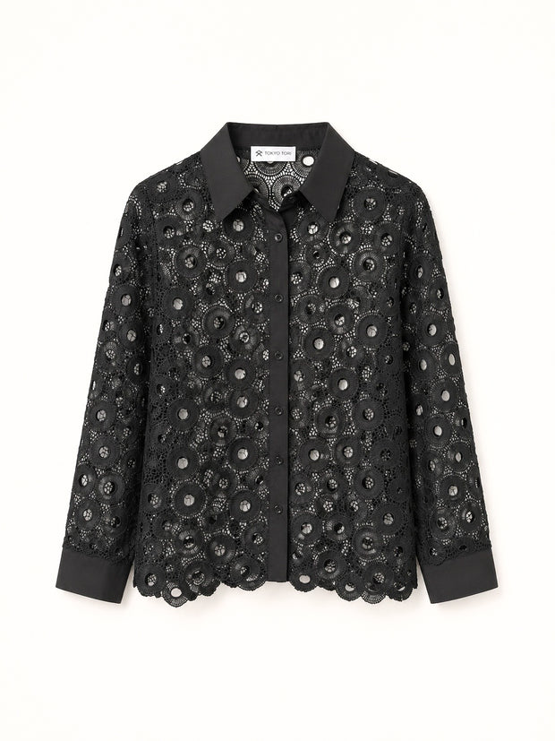 Black free size full sleeves Net Shirt 
