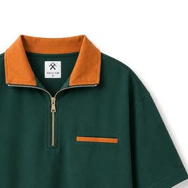 SUEDE DETAIL HALF ZIPPER OVERSIZED POLO TEE