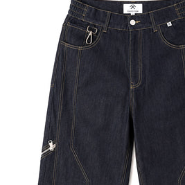 CONTRAST STITCH BAGGY JEANS - INDIGO BLUE