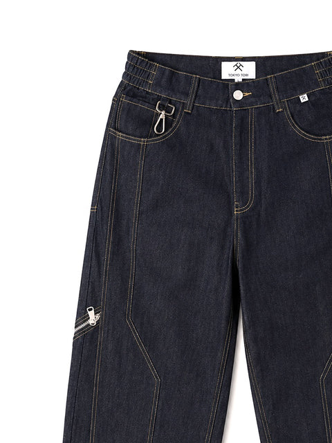 CONTRAST STITCH BAGGY JEANS - INDIGO BLUE