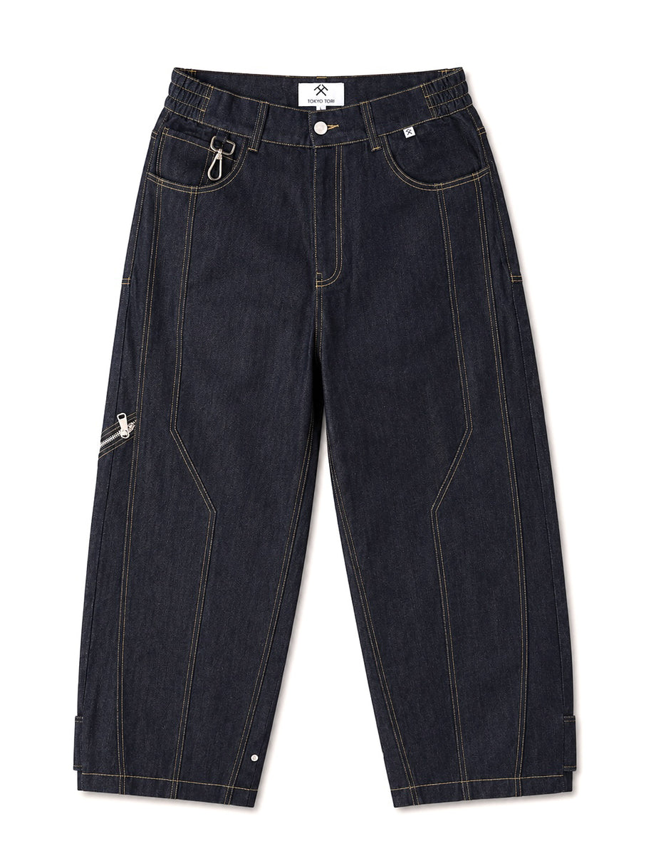 CONTRAST STITCH BAGGY JEANS - INDIGO BLUE