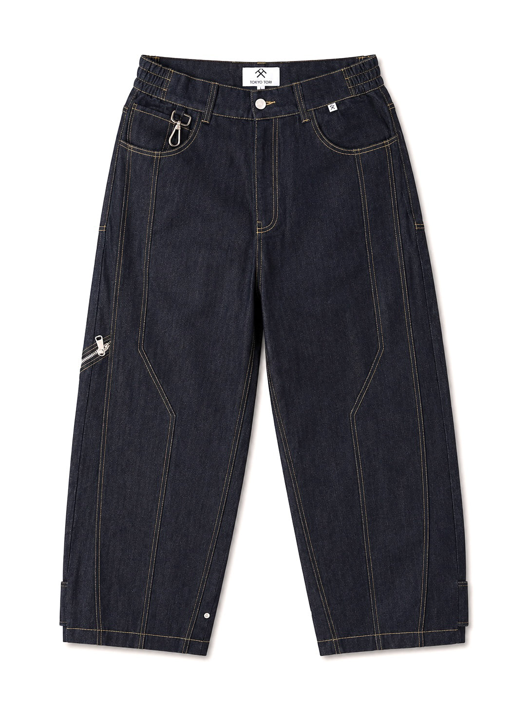 CONTRAST STITCH BAGGY JEANS - INDIGO BLUE