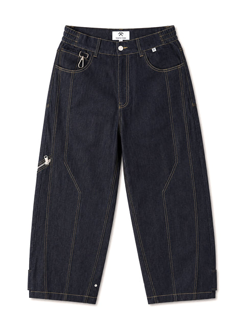 CONTRAST STITCH BAGGY JEANS - INDIGO BLUE