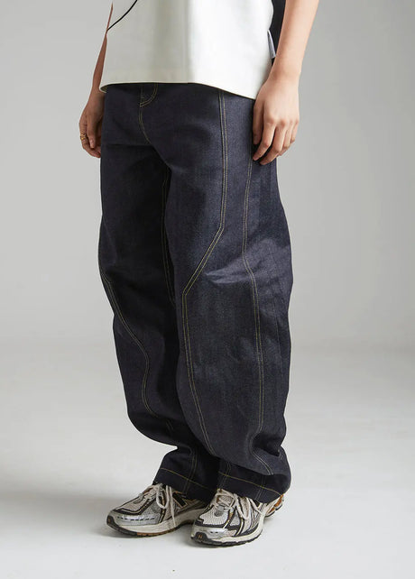 CONTRAST STITCH BAGGY JEANS - INDIGO BLUE Tokyo Tori Baggy Denim