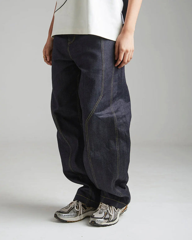 CONTRAST STITCH BAGGY JEANS - INDIGO BLUE Tokyo Tori Baggy Denim