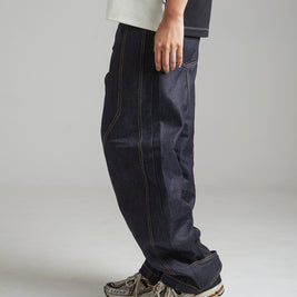CONTRAST STITCH BAGGY JEANS - INDIGO BLUE