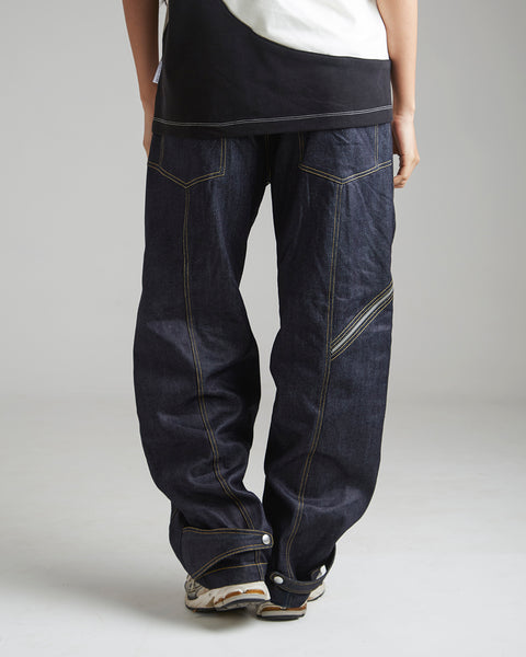 CONTRAST STITCH BAGGY JEANS - INDIGO BLUE