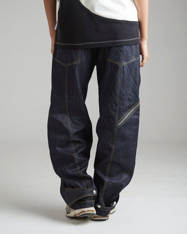 CONTRAST STITCH BAGGY JEANS - INDIGO BLUE