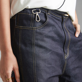 CONTRAST STITCH BAGGY JEANS - INDIGO BLUE