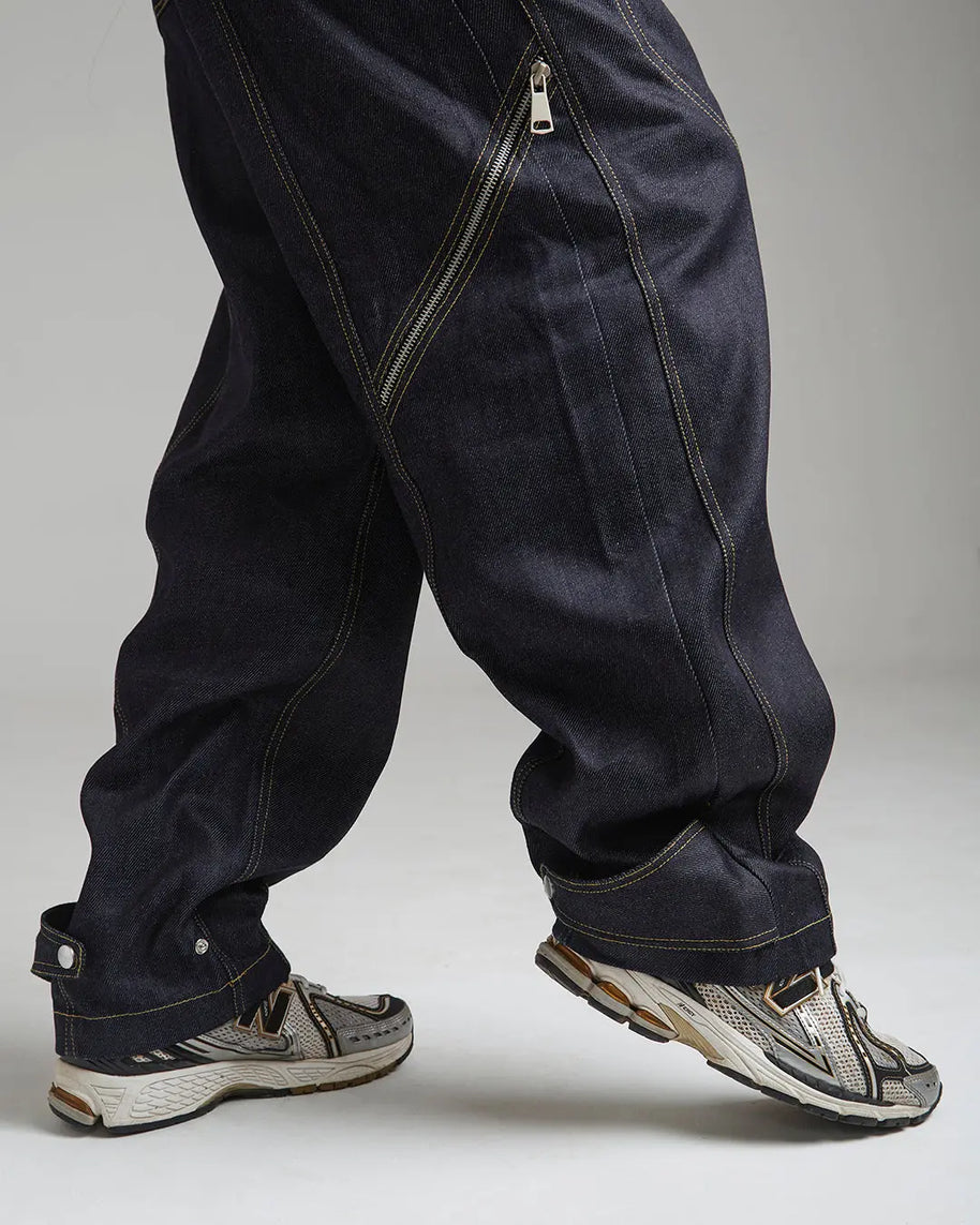 CONTRAST STITCH BAGGY JEANS - INDIGO BLUE Tokyo Tori Baggy Denim