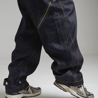 CONTRAST STITCH BAGGY JEANS - INDIGO BLUE