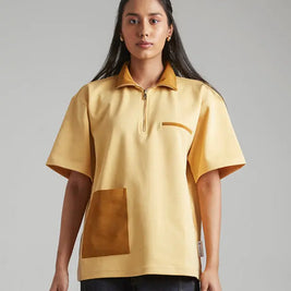 SUEDE DETAIL HALF ZIPPER OVERSIZED POLO TEE Tokyo Tori oversized high GSM T-shirt