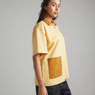 SUEDE DETAIL HALF ZIPPER OVERSIZED POLO TEE