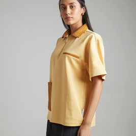 SUEDE DETAIL HALF ZIPPER OVERSIZED POLO TEE Tokyo Tori oversized high GSM T-shirt