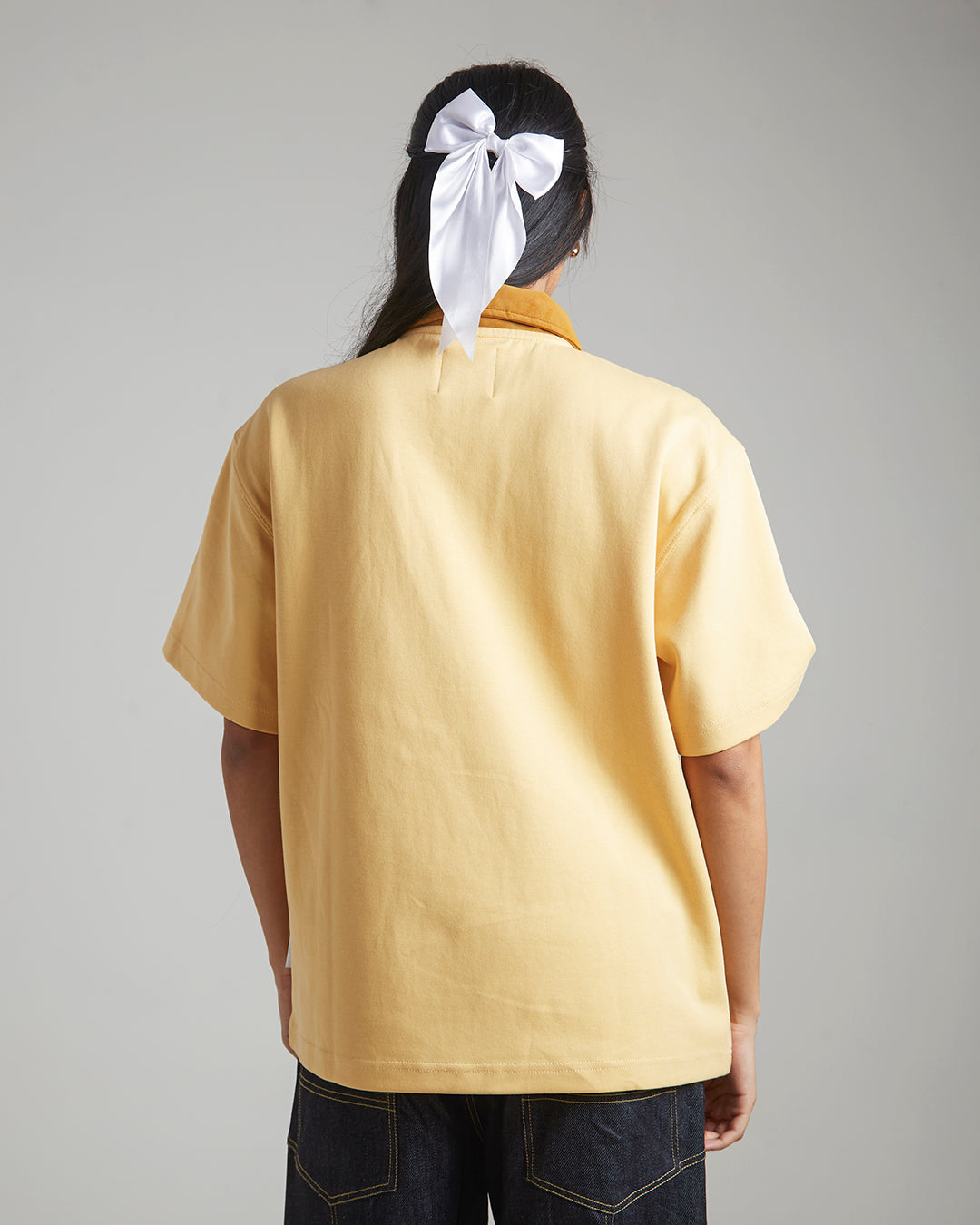 SUEDE DETAIL HALF ZIPPER OVERSIZED POLO TEE