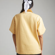 SUEDE DETAIL HALF ZIPPER OVERSIZED POLO TEE