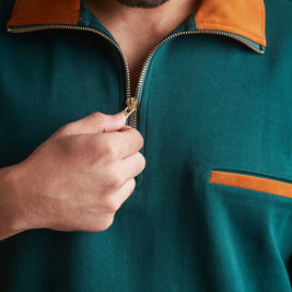 SUEDE DETAIL HALF ZIPPER OVERSIZED POLO TEE Tokyo Tori oversized high GSM T-shirt