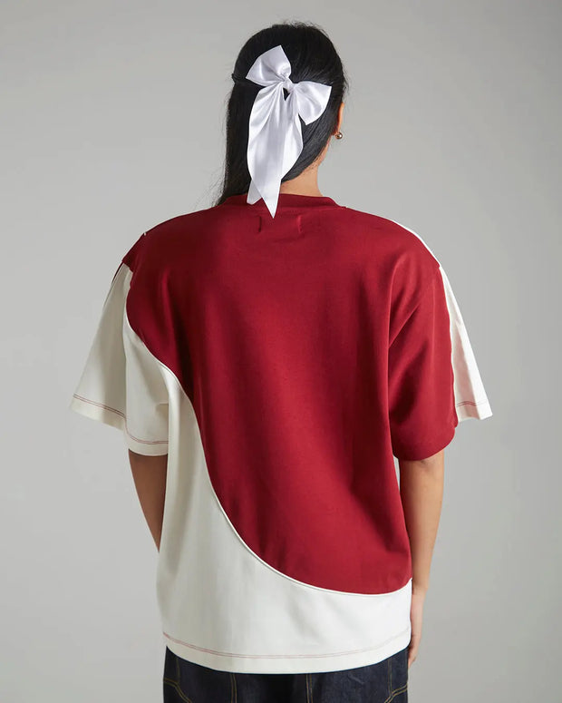 Deep Red heavyweight oversized T-shirt with white abstract design
