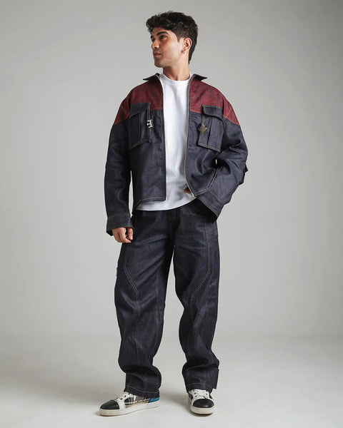 Indigo blue baggy jeans with contrast stitching