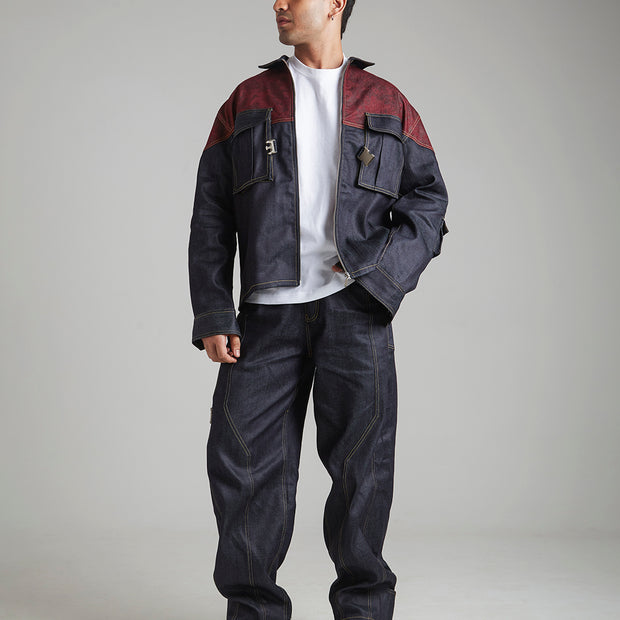 CONTRAST STITCH BAGGY JEANS - INDIGO BLUE