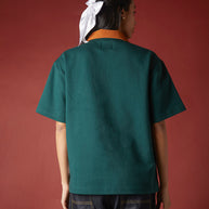 SUEDE DETAIL HALF ZIPPER OVERSIZED POLO TEE