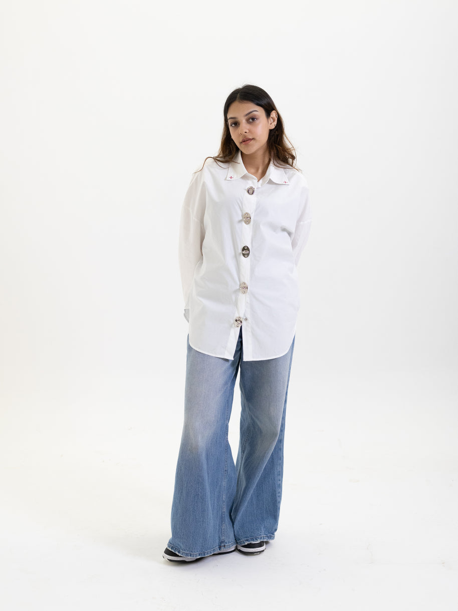 THE METAL BUTTON SHIRT - KANAGU WHITE