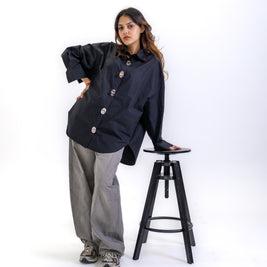 THE METAL BUTTON SHIRT - KANAGU BLACK