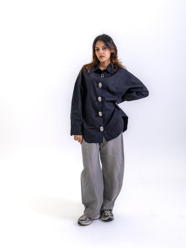 THE METAL BUTTON SHIRT - KANAGU BLACK